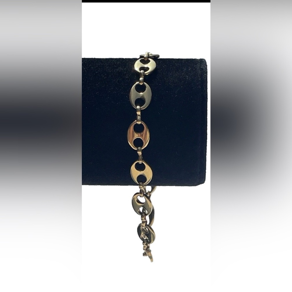 24K HGE Vintage Gold Chain Bracelet Oval Link with Charm